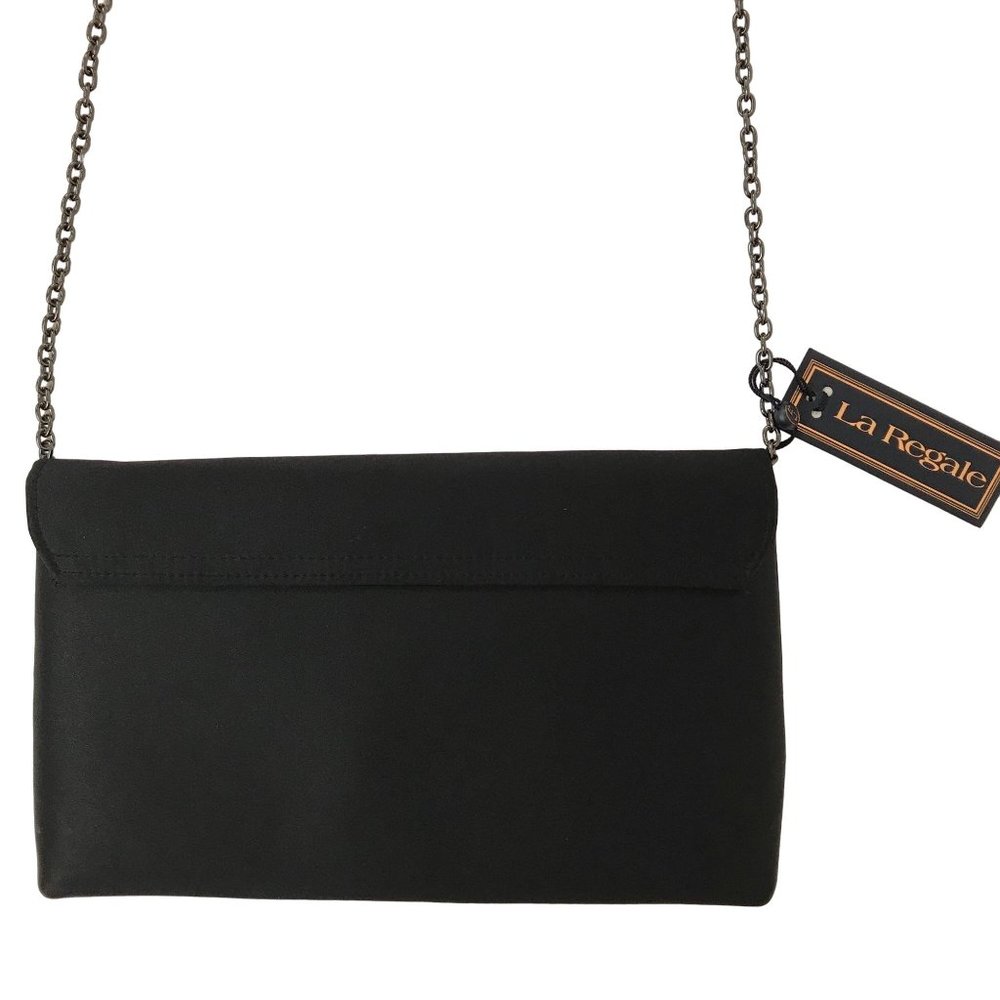 NWT La Regale Womens Black Bow Snap Closure Chain Strap Small Purse - Picture 2 of 5